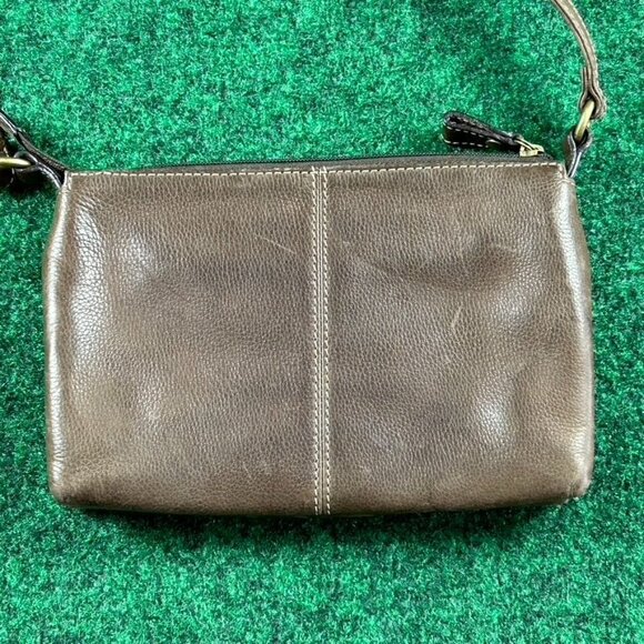 Fossil Front Zip Pocket Brown Leather Small Crossbody Bag Purse - Picture 3 of 9